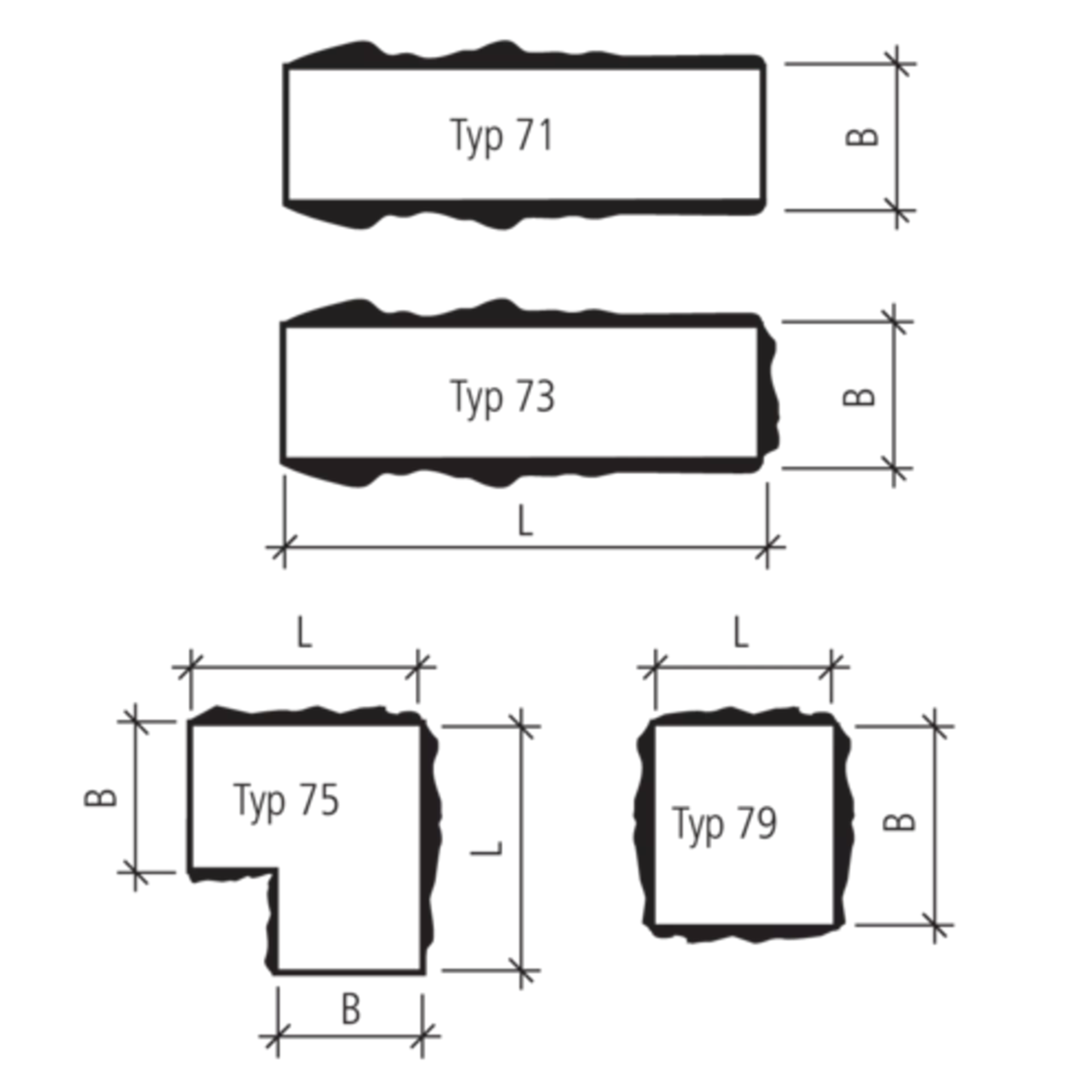 PROFILO Mauerabdeckplatten 2-seitig und 4-seitig strukturier
