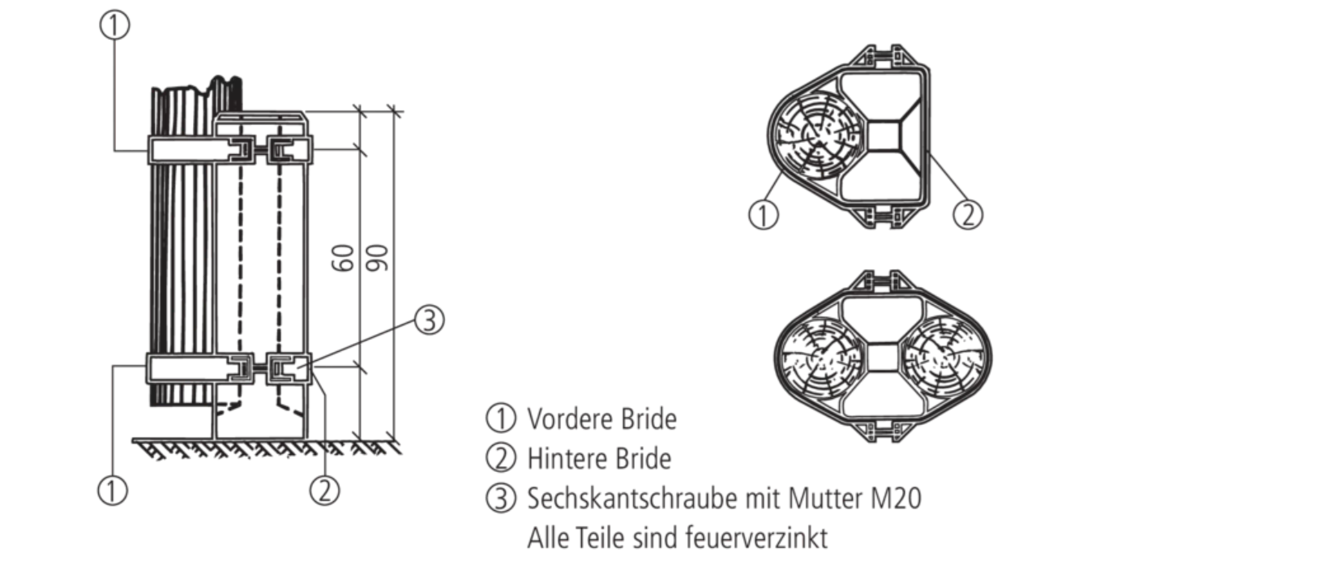 Stangensockel mit Briden